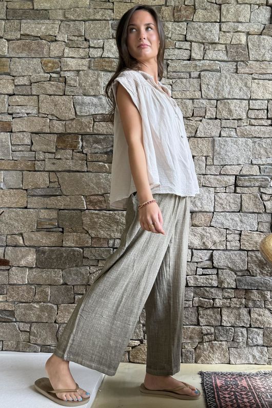 Elsie Pure Cotton Cap Sleeve Blouse Stone